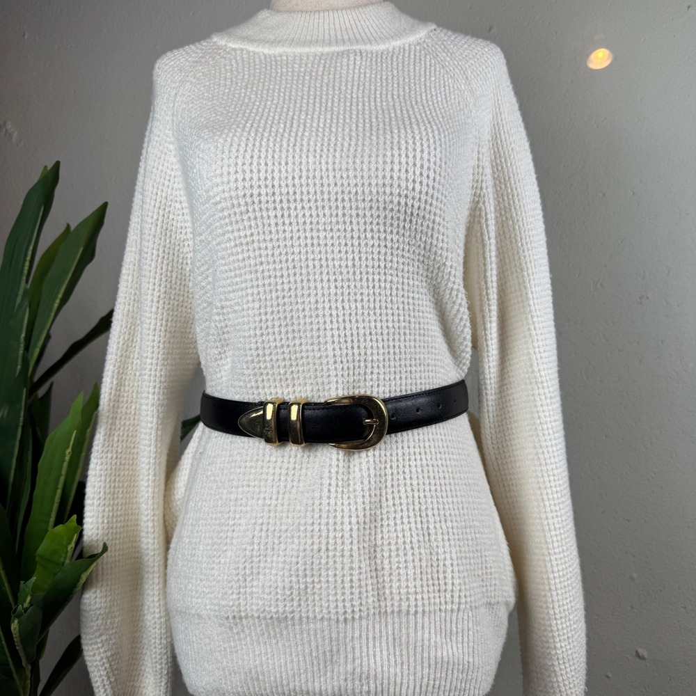 Dark Academia Quiet Luxury Vintage Black Leather Belt Women Small Gold Buckle